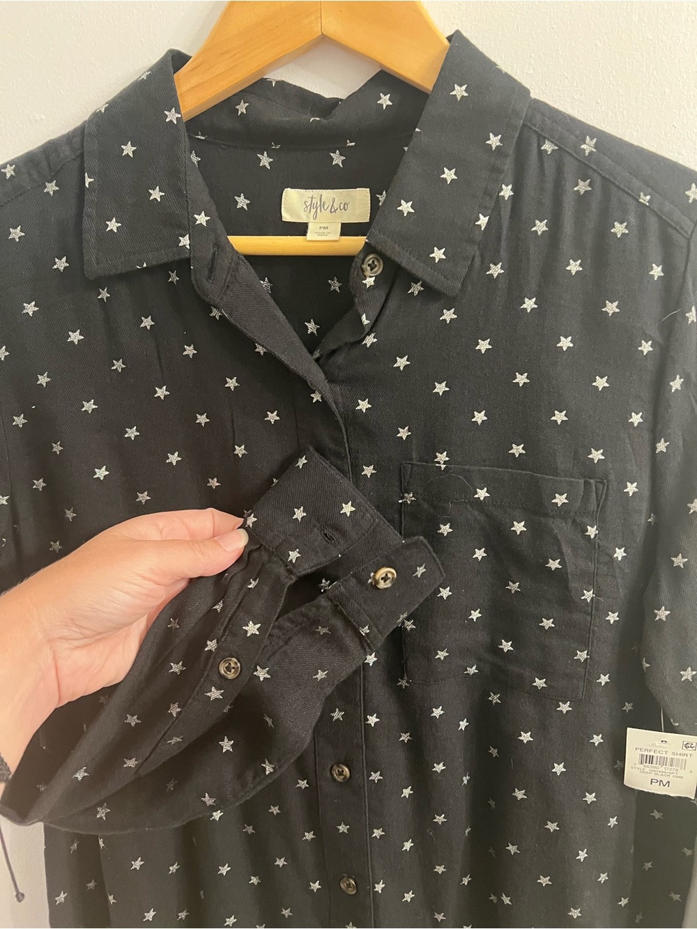 Style & Co. Black Button-Down Shirt with White Star Print